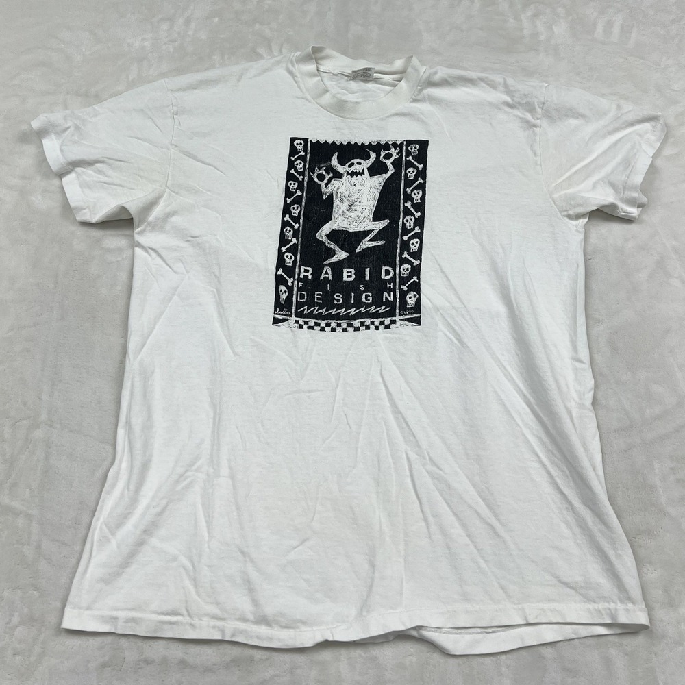 Stedman Rabid Fish Design T-Shirt Mens XL White 1990 Vintagetoy machine sample?